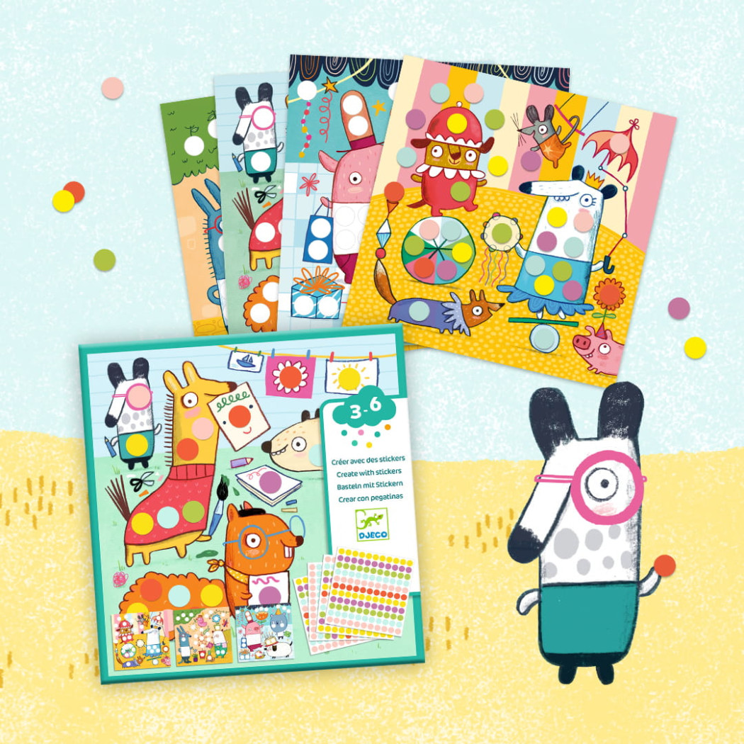 Zestaw Artystyczny z Naklejkami - KOLOROWE KROPKI - Djeco