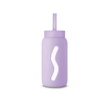 Pastel Lilac - Silikonowa Słomka i Nakładka na Szklaną Butelkę 500 ml - Muuki