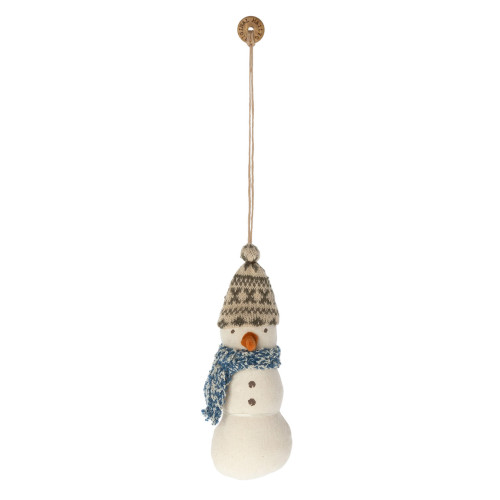 Bałwanek Czapka z Pomponem - Bawełniana Dekoracja Bożonarodzeniowa - Snowman Ornament - Maileg Christmas