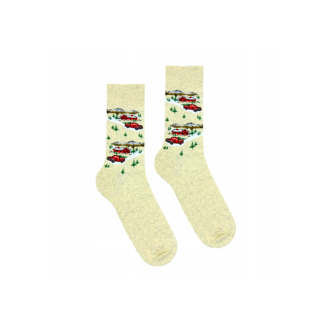 Skarpety z Nordyckim Motywem - Kremowe z Górami 43-45 - MORAJ