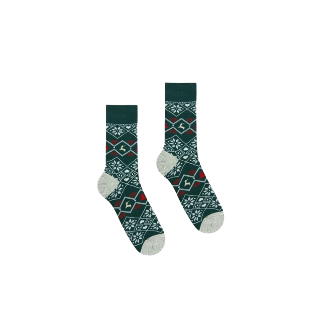 Skarpety z Nordyckim Motywem - Zielone z Reniferami i Choinkami 39-42 - MORAJ