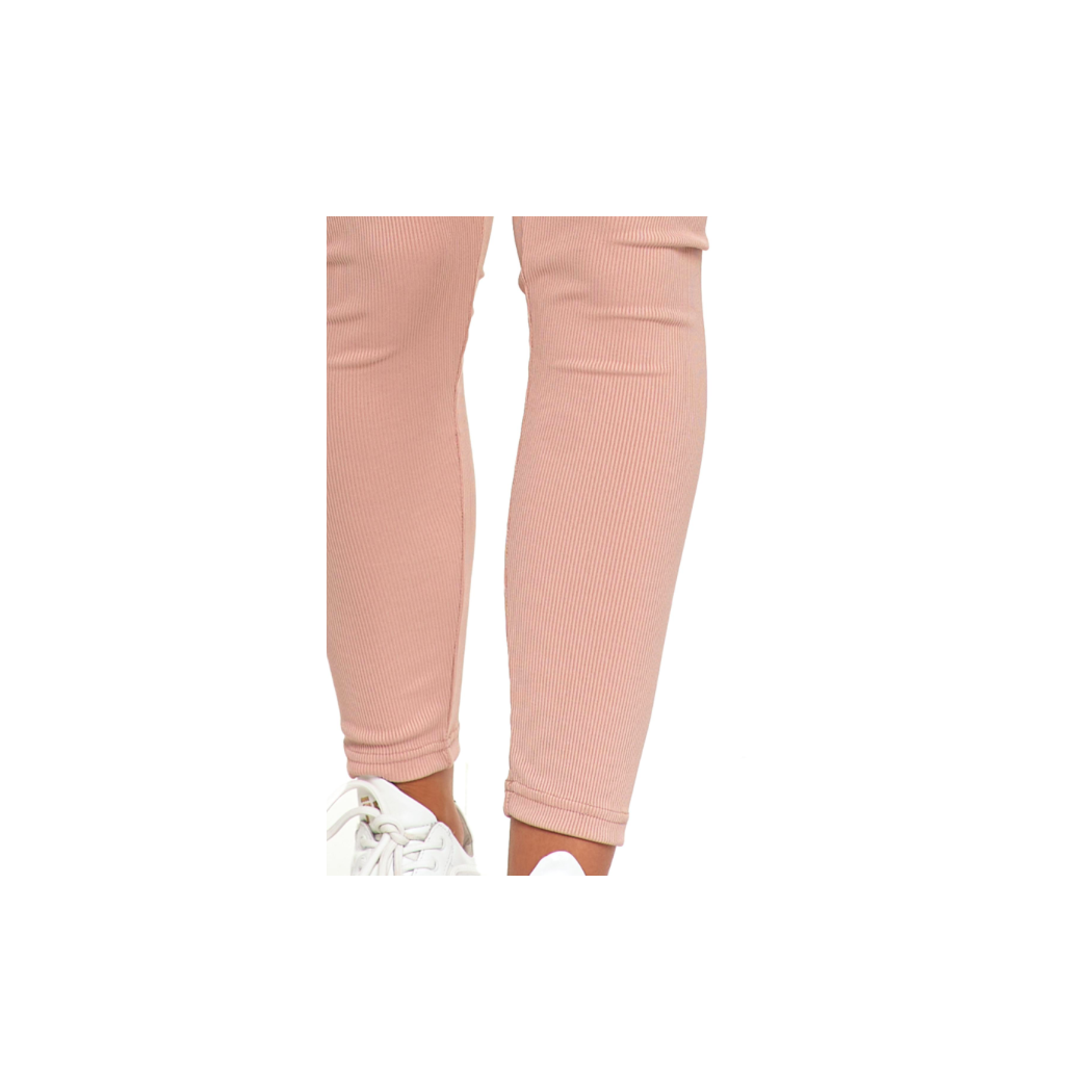 WYPRZEDAŻ Prążkowane Legginsy Damskie - Cieliste - Rozmiar S/M - MORAJ