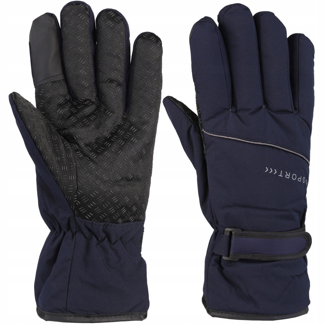 Granatowe Ortalionowe - Rękawiczki Męskie - Pięciopalczaste - MORAJ