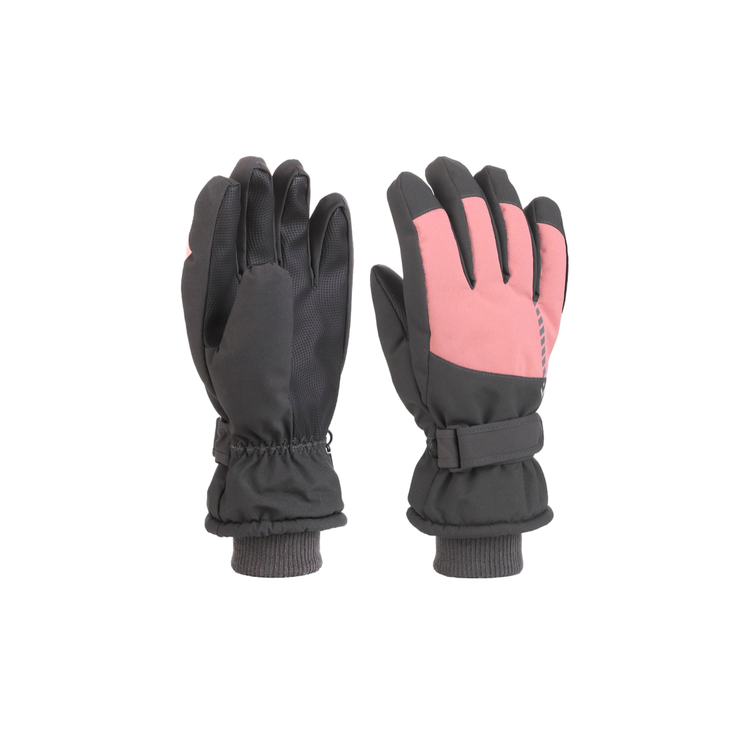 Czarno - Różowe Ortalionowe - Rękawiczki Damskie - Pięciopalczaste - MORAJ