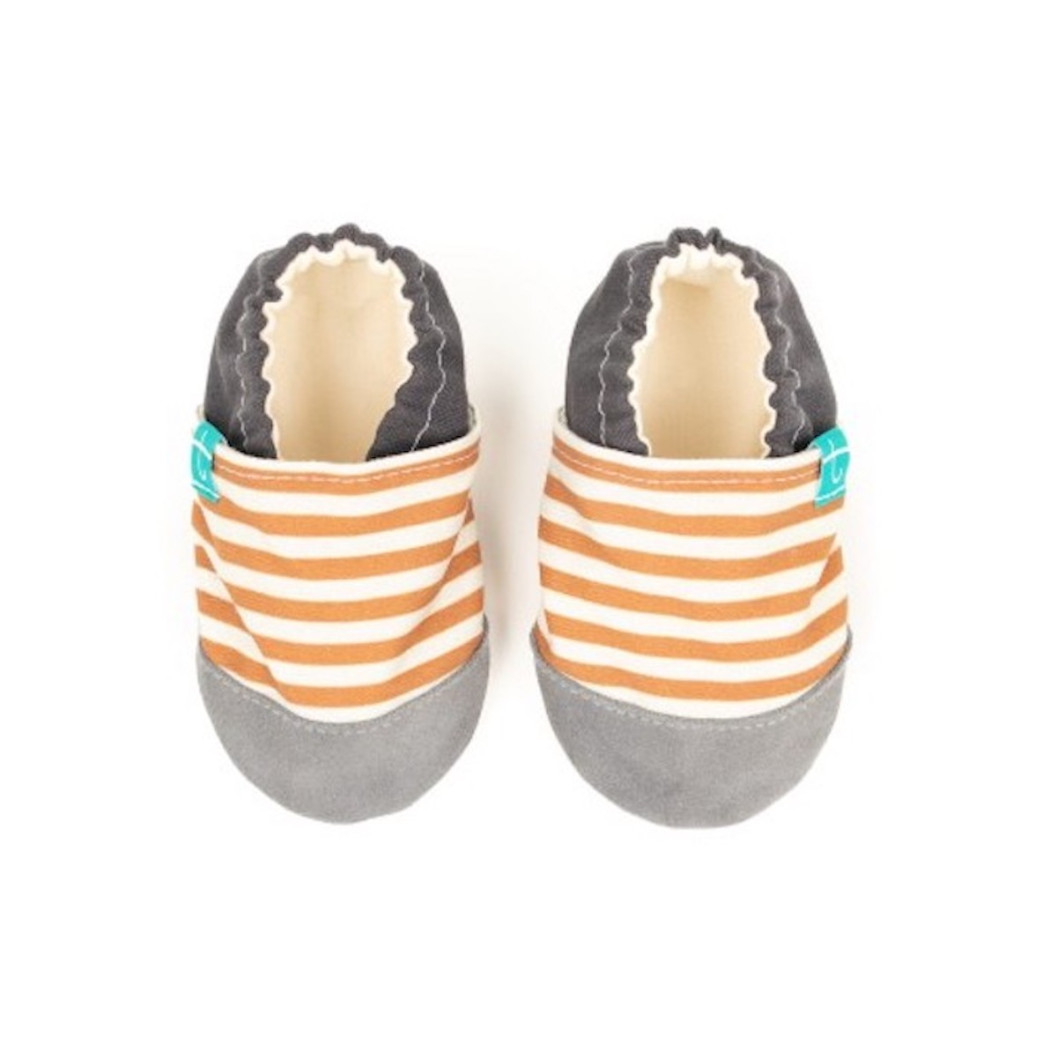 Stripes Brown - rozmiar 12-18  miesięcy - Papcie Titot - SKÓRZANA PODESZWA