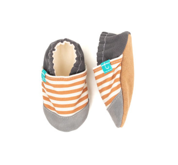 Stripes Brown - rozmiar 4-5 lat 27 17,5 cm - Papcie Titot - SKÓRZANA PODESZWA
