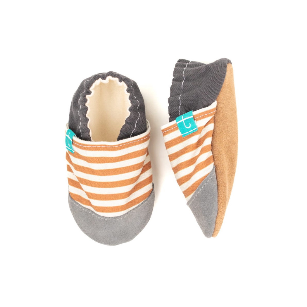 Stripes Brown - rozmiar 4-5 lat 27 17,5 cm - Papcie Titot - SKÓRZANA PODESZWA