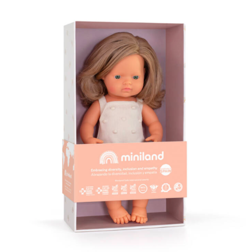 Europejka w Ozdobnym Pudełku 38 cm - Ciemny Blond - Lalka Dziewczynka - Colourful Edition - Miniland Doll - Miniland