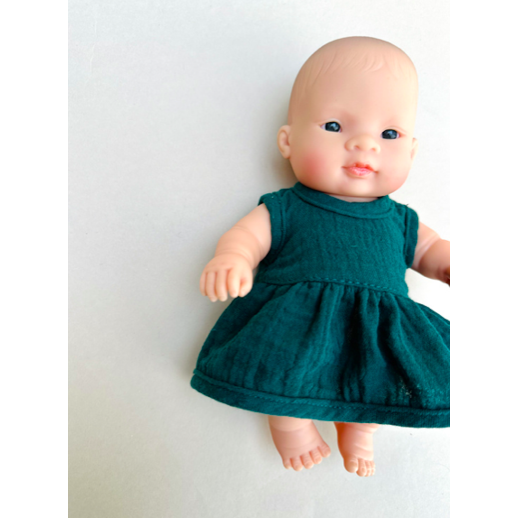 Botanical Green 21 - Sukienka Muślinowa dla Lalki - Rozmiar 21 - Ubranko Dla Lalek - Miniland - LILLITOY