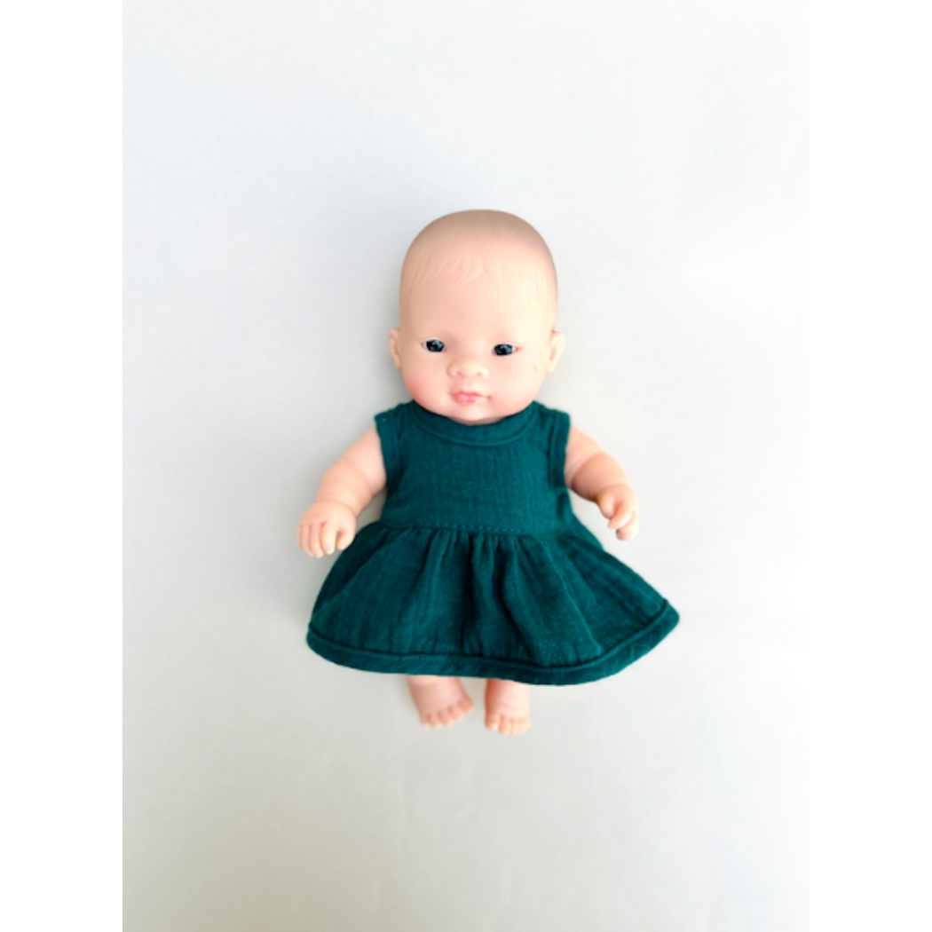Botanical Green 21 - Sukienka Muślinowa dla Lalki - Rozmiar 21 - Ubranko Dla Lalek - Miniland - LILLITOY