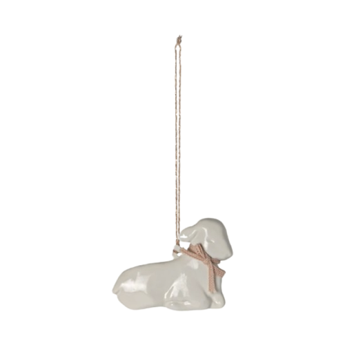 Leżący Baranek z Pudrowo Różową Kokardką - Dekoracja Wielkanocna - Easter Metal Ornament Lamb - Powder - Maileg