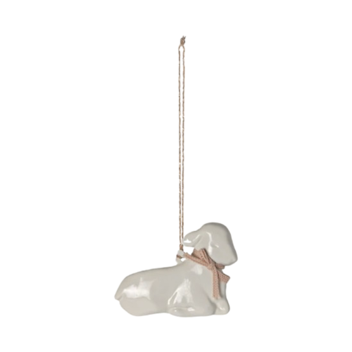 WYPRZEDAŻ Leżący Baranek z Pudrowo Różową Kokardką - Dekoracja Wielkanocna - Easter Metal Ornament Lamb - Powder - Maileg