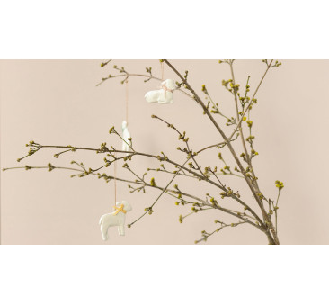 WYPRZEDAŻ Leżący Baranek z Kremową Kokardką - Dekoracja Wielkanocna - Easter Metal Ornament Lamb - Off White - Maileg