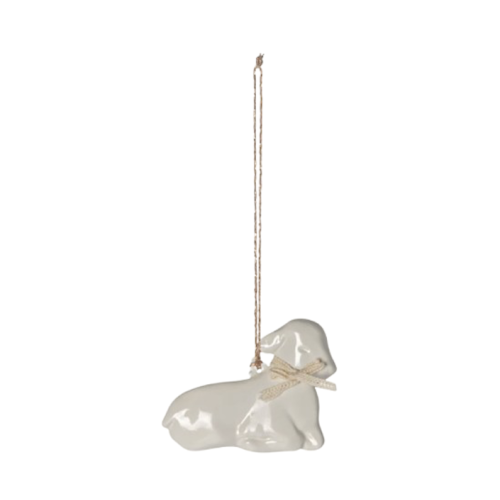 Leżący Baranek z Kremową Kokardką - Dekoracja Wielkanocna - Easter Metal Ornament Lamb - Off White - Maileg