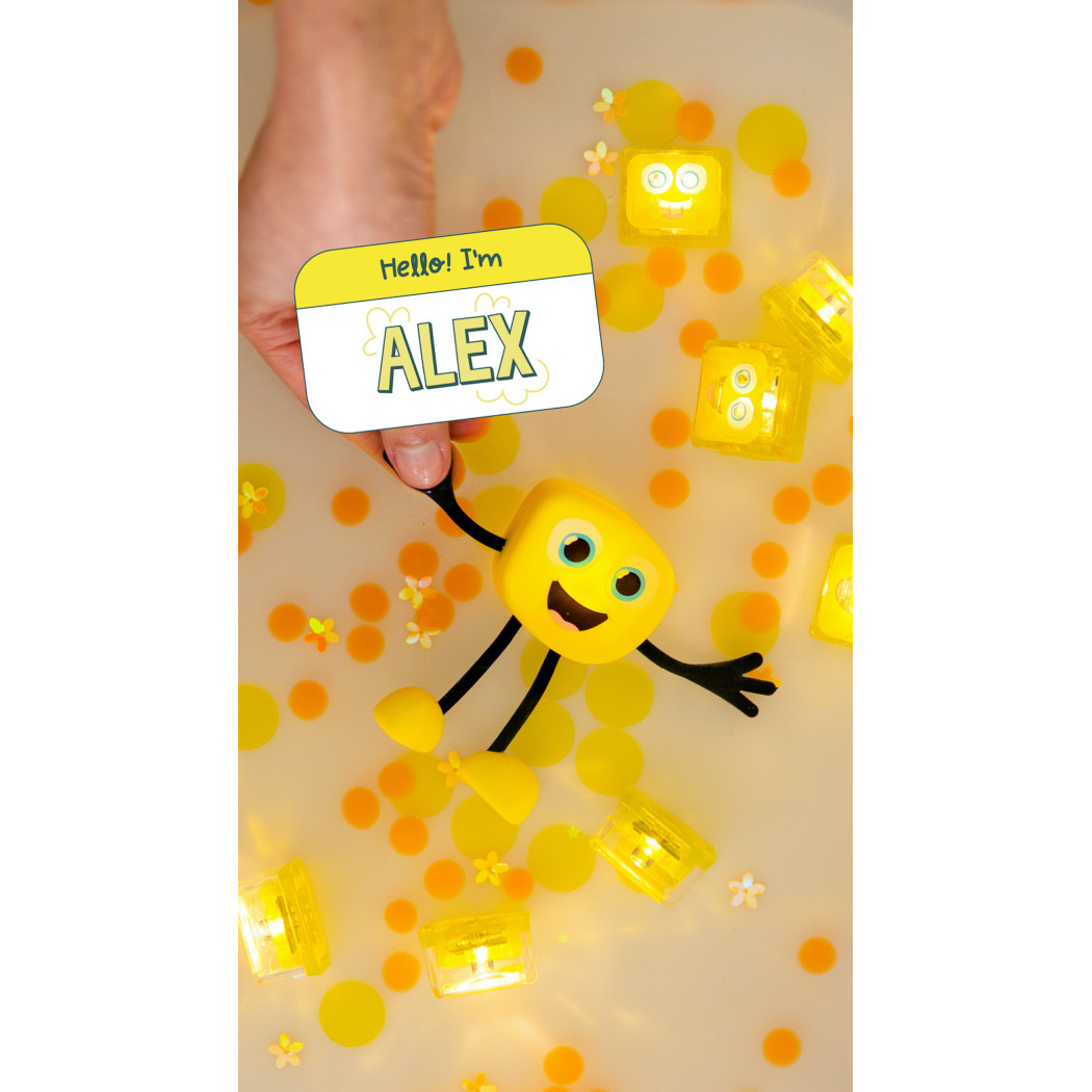 Postać Alex oraz 2 kostki Sensoryczne Świecące w Wodzie - Kolor Żółty - Glo Pals