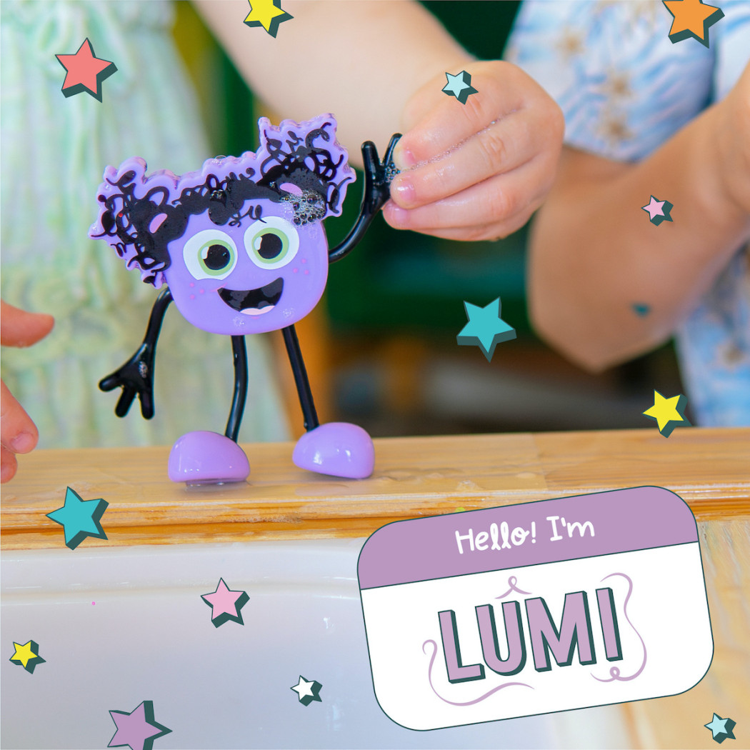 Postać Lumi oraz 2 kostki Sensoryczne Świecące w Wodzie - Kolor Fioletowy - Glo Pals