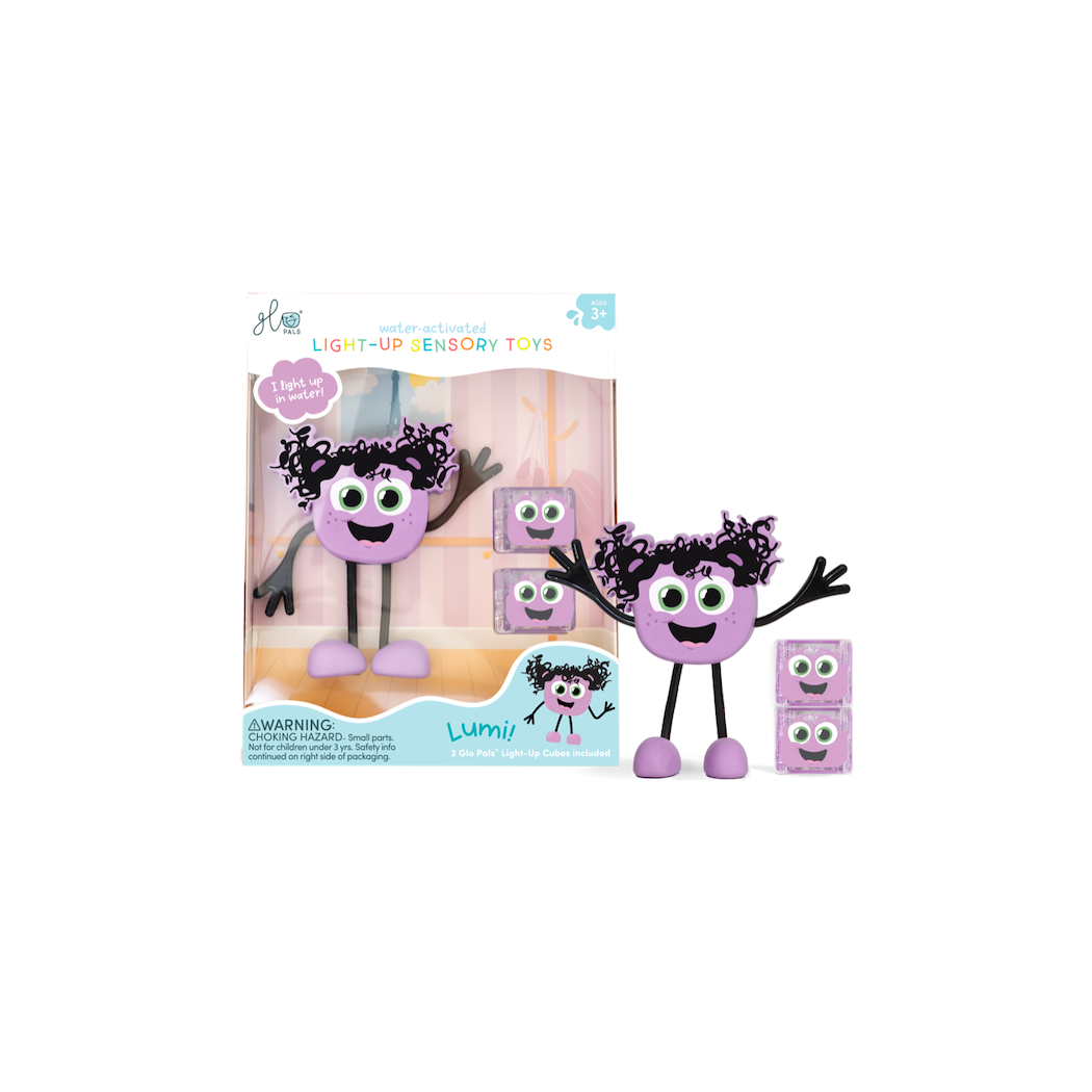 Postać Lumi oraz 2 kostki Sensoryczne Świecące w Wodzie - Kolor Fioletowy - Glo Pals