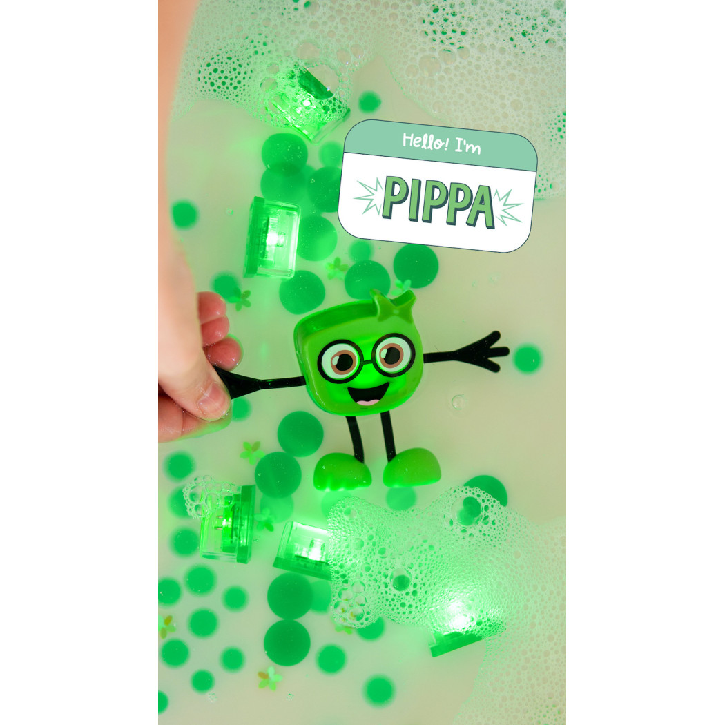Postać Pippa oraz 2 kostki Sensoryczne Świecące w Wodzie - Kolor Zielony - Glo Pals