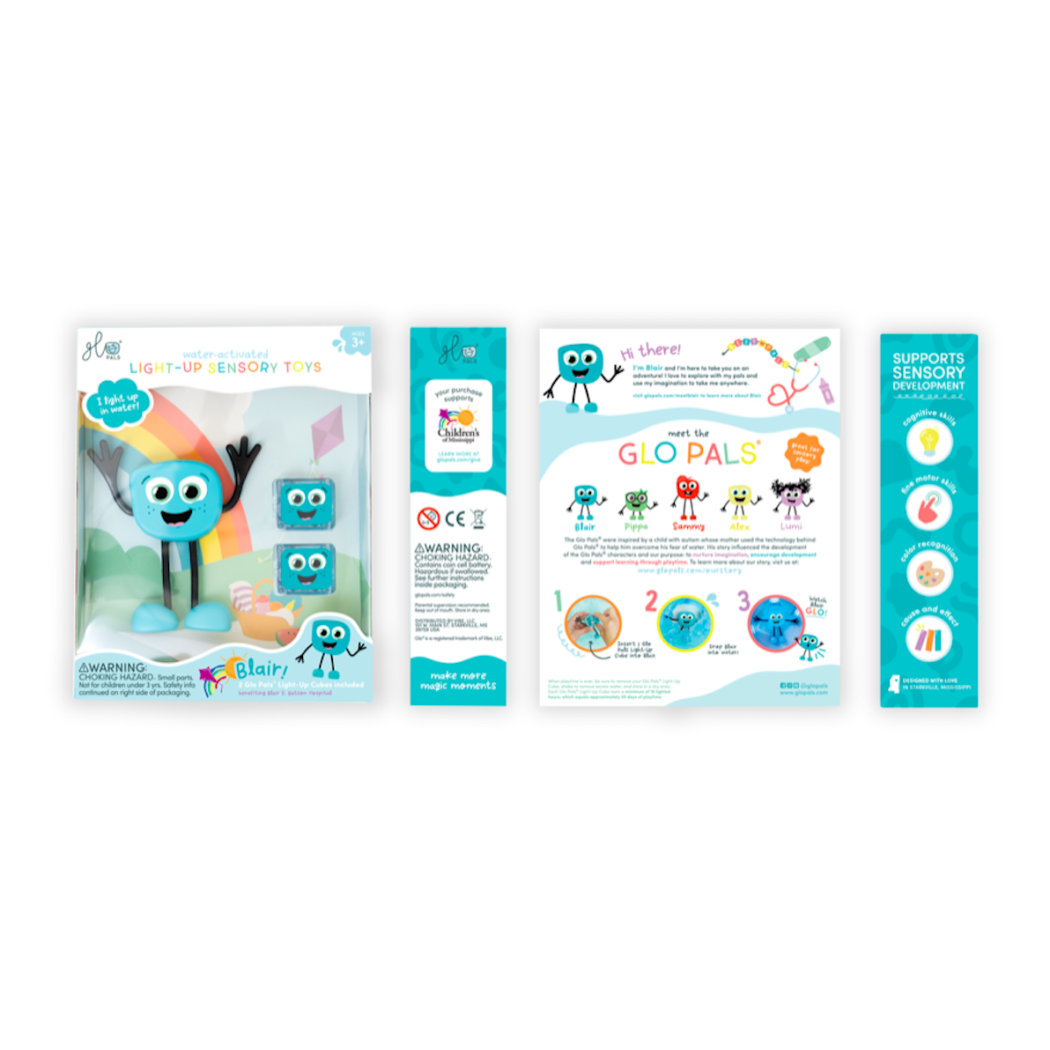 Postać Blair oraz 2 kostki Sensoryczne Świecące w Wodzie - Kolor Turkusowy - Glo Pals