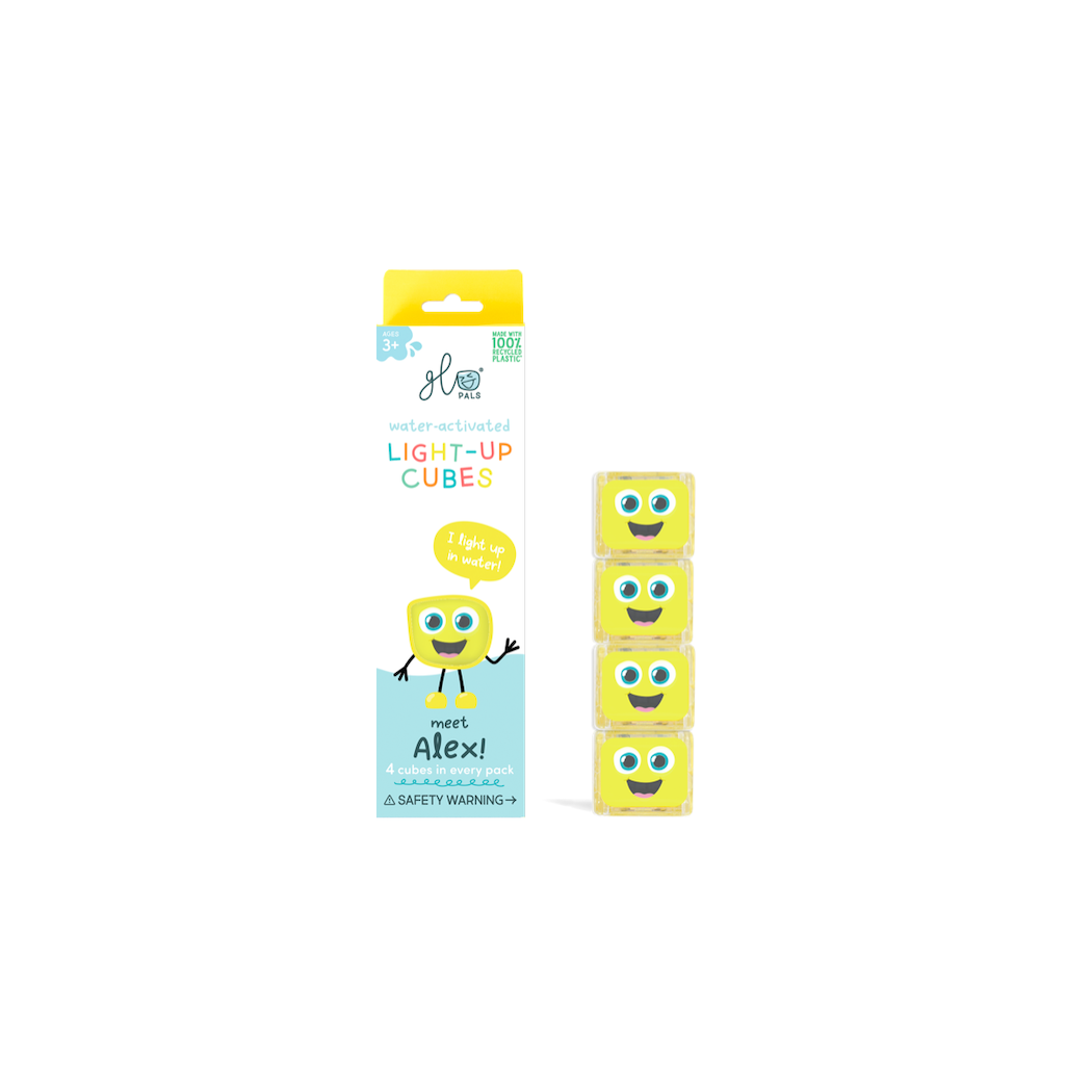 Alex - Zestaw 4 kostek Sensorycznych Świecących w Wodzie - Kolor Żółty - Glo Pals