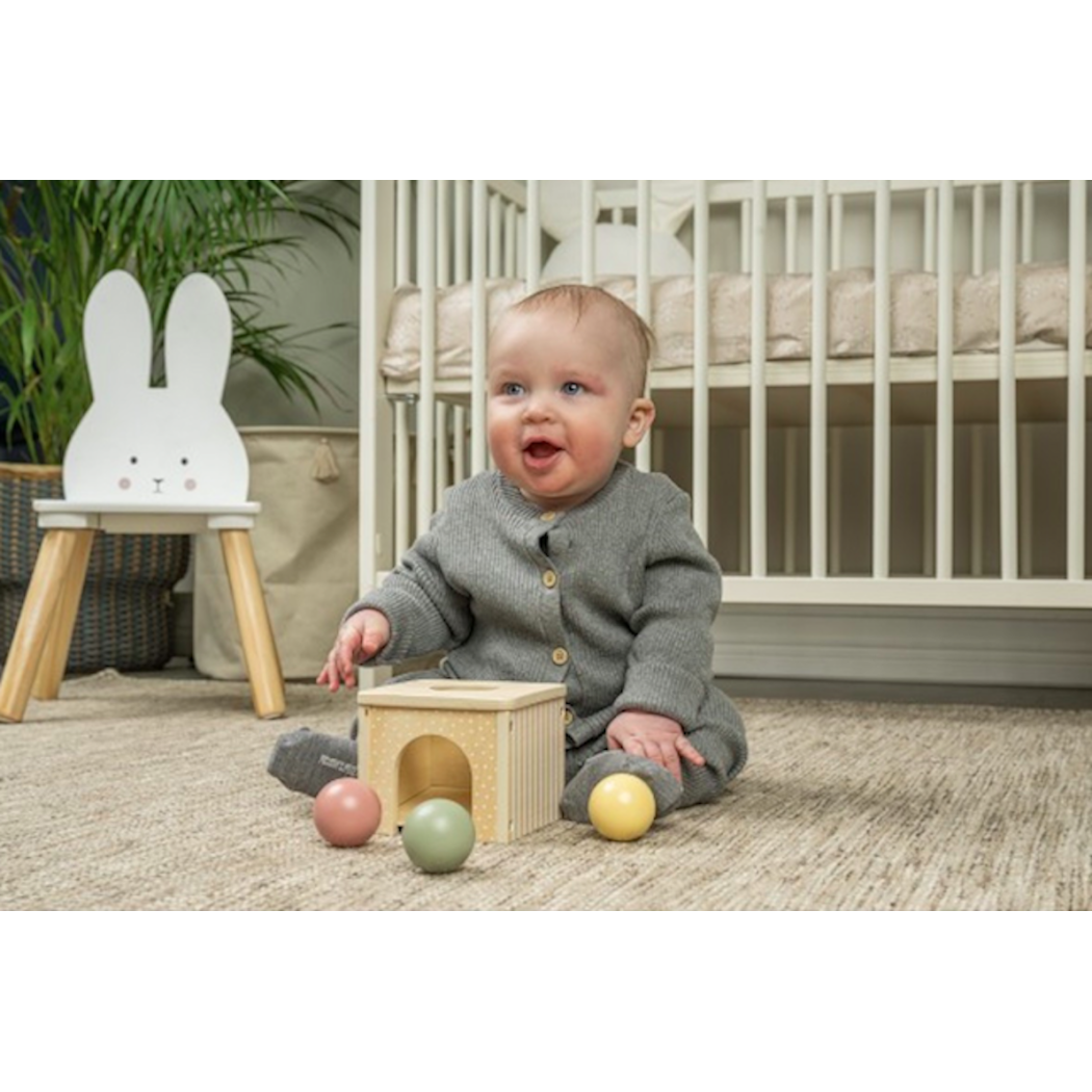 Edukacyjne Pudełko 6-12 mcy - Pięć Drewnianych Zabawek Piramida Wbijanka Puzzle Książeczka Zwierzak na Kółkach - JaBaDaBaDo