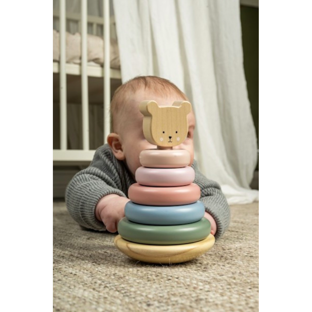 Edukacyjne Pudełko 6-12 mcy - Pięć Drewnianych Zabawek Piramida Wbijanka Puzzle Książeczka Zwierzak na Kółkach - JaBaDaBaDo