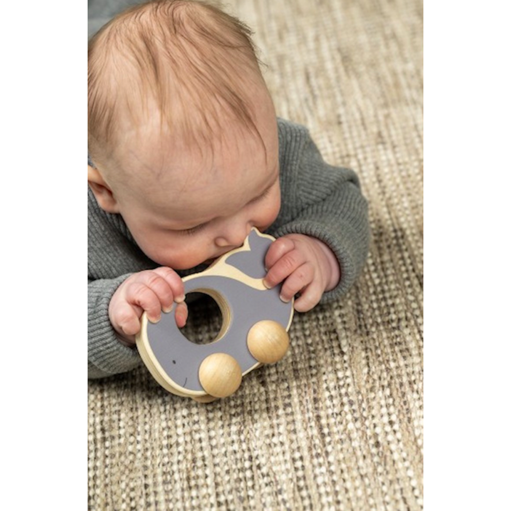 Edukacyjne Pudełko 6-12 mcy - Pięć Drewnianych Zabawek Piramida Wbijanka Puzzle Książeczka Zwierzak na Kółkach - JaBaDaBaDo