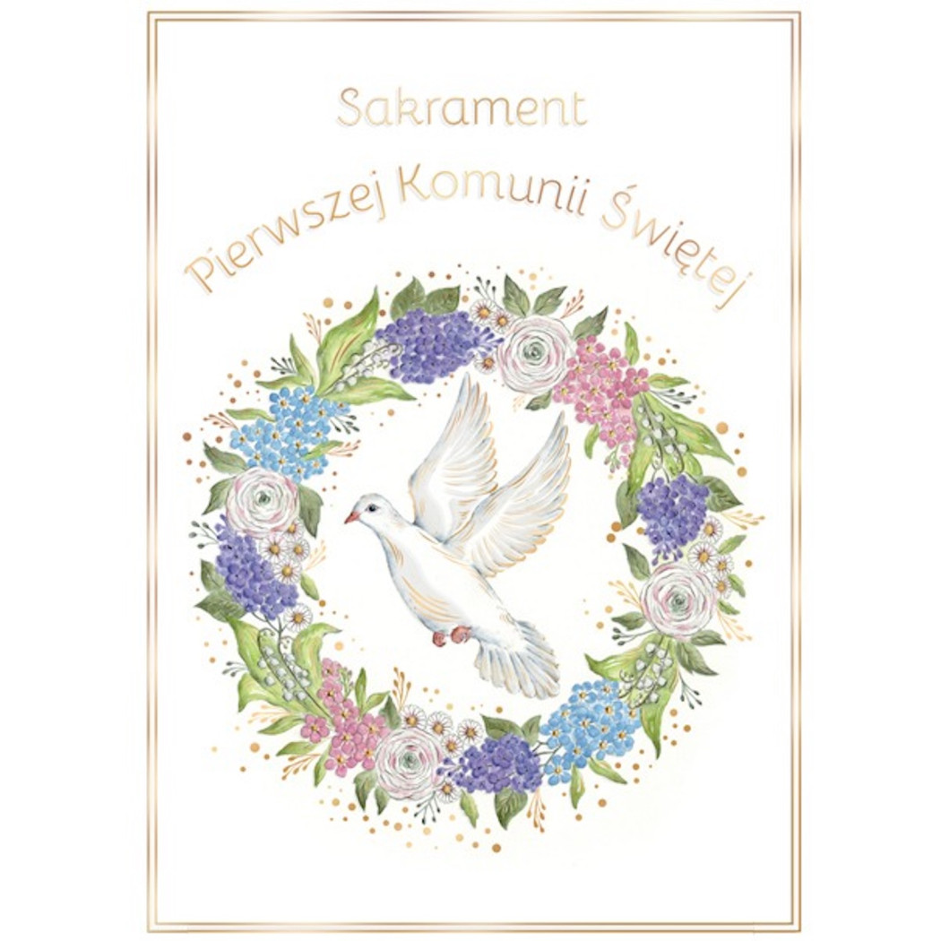 Karnet / Kartka Różowa - Sakrament Pierwszej Komunii Świętej - Koperta B6 - Gołąb