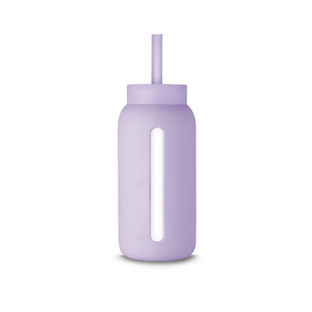 Pastel Lilac - Silikonowa Słomka i Nakładka na Szklaną Butelkę 720 ml - Muuki