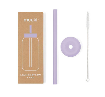 Pastel Lilac - Silikonowa Słomka i Nakładka na Szklaną Butelkę 720 ml - Muuki