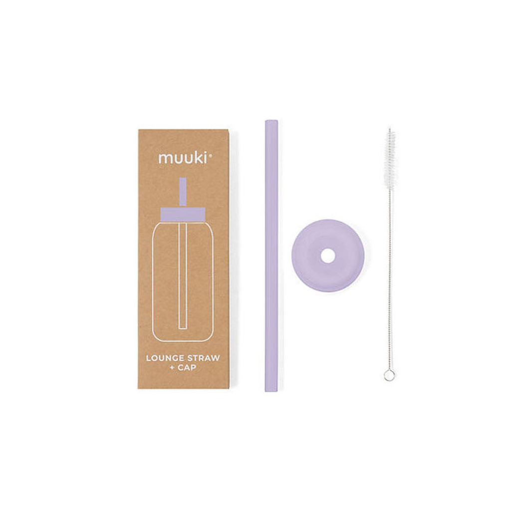 Pastel Lilac - Silikonowa Słomka i Nakładka na Szklaną Butelkę 720 ml - Muuki