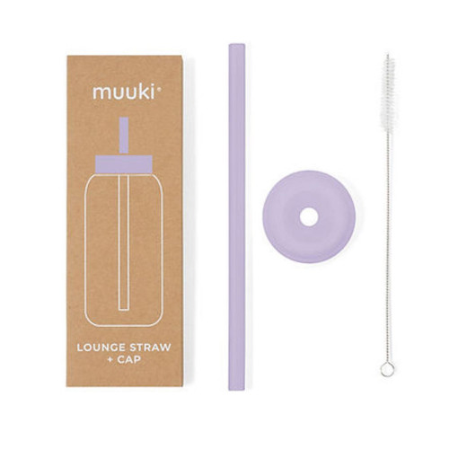 Pastel Lilac - Silikonowa Słomka i Nakładka na Szklaną Butelkę 720 ml - Muuki