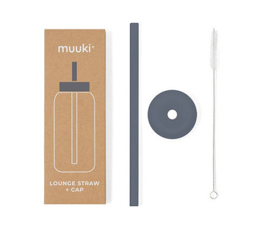 Smoke Grey - Silikonowa Słomka i Nakładka na Szklaną Butelkę 720 ml - Muuki