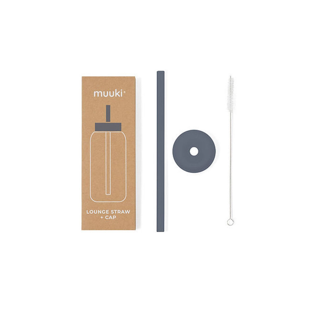 Smoke Grey - Silikonowa Słomka i Nakładka na Szklaną Butelkę 720 ml - Muuki