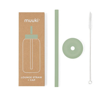 Silver Sage - Silikonowa Słomka i Nakładka na Szklaną Butelkę 720 ml - Muuki