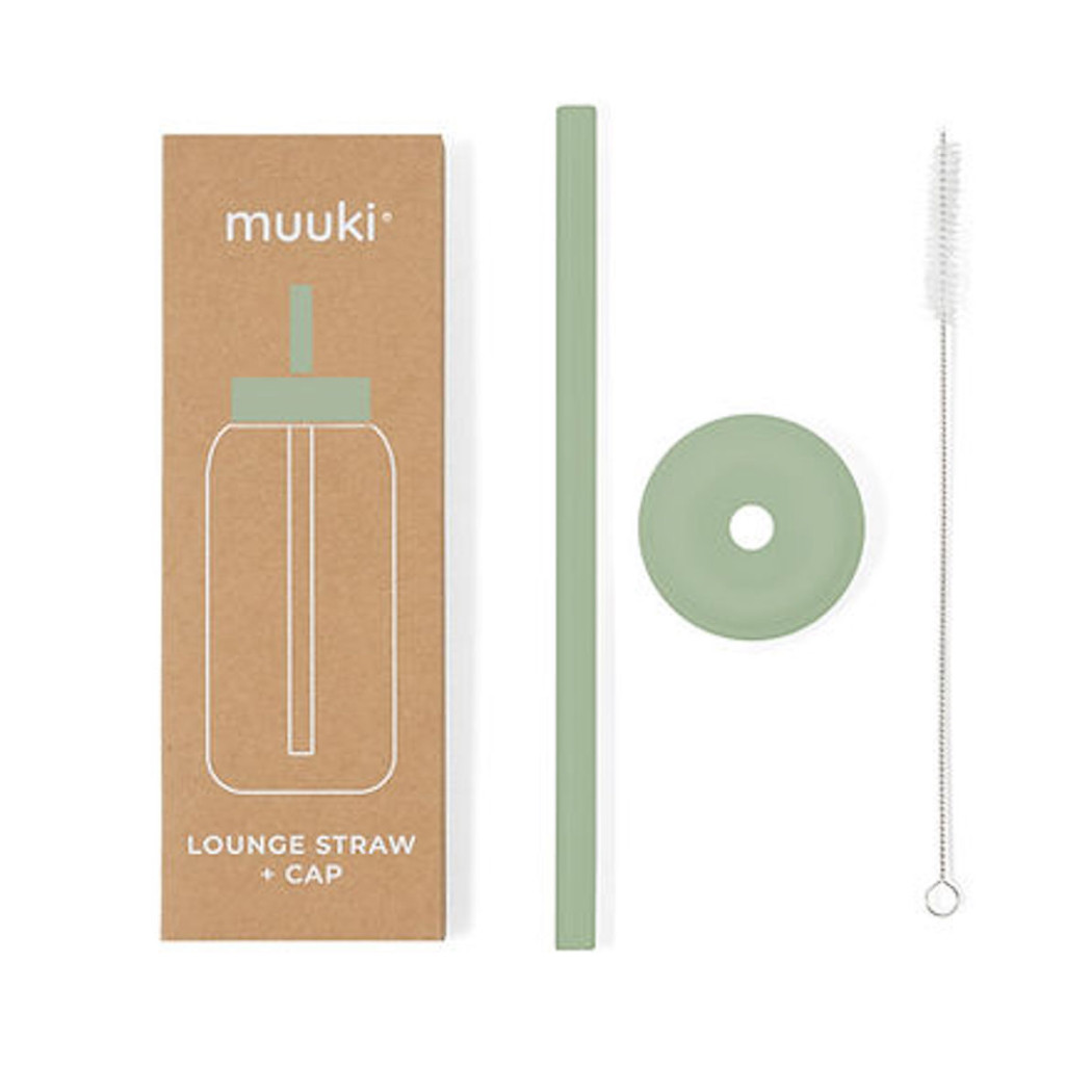 Silver Sage - Silikonowa Słomka i Nakładka na Szklaną Butelkę 720 ml - Muuki