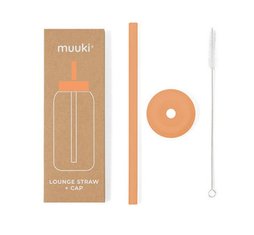Tropical Papaya - Silikonowa Słomka i Nakładka na Szklaną Butelkę 720 ml - Muuki