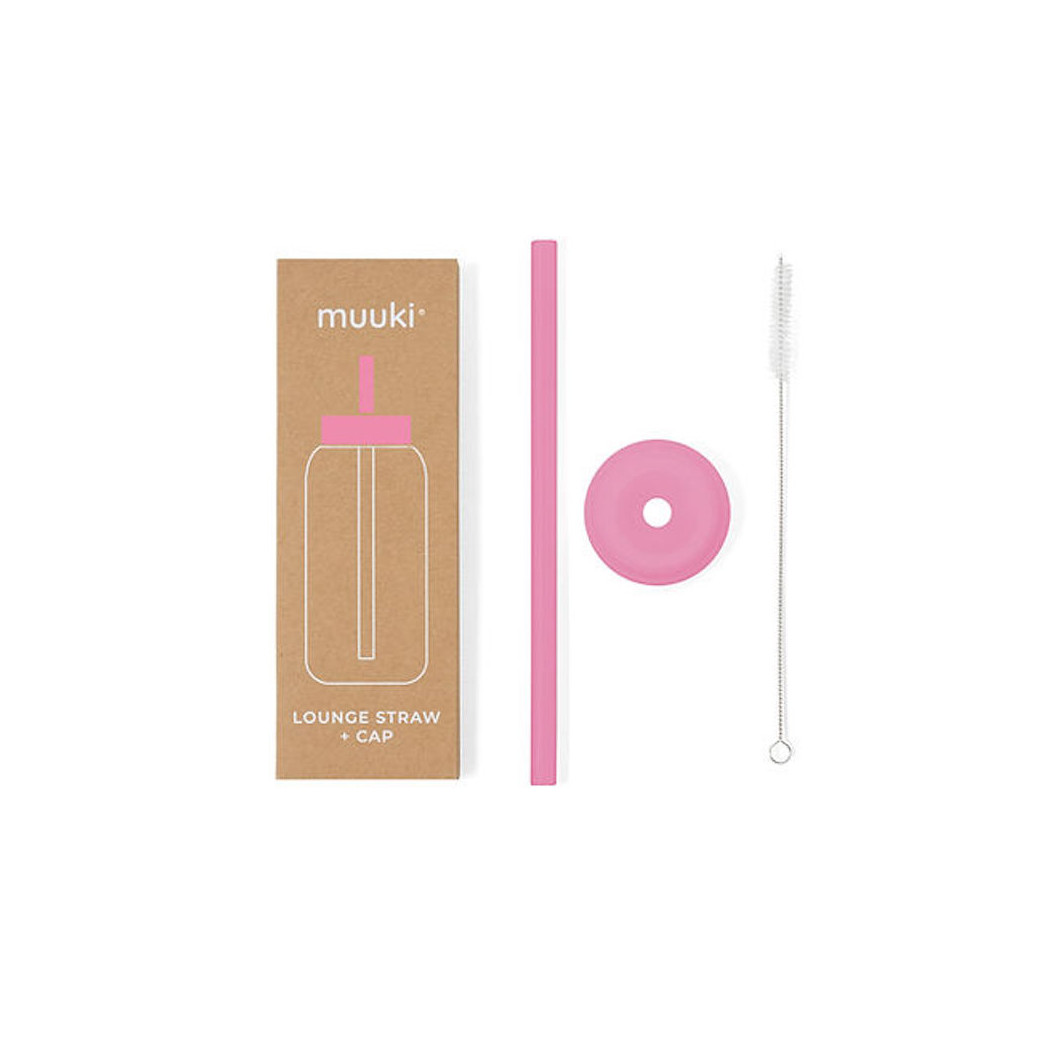 Flamingo Pink - Silikonowa Słomka i Nakładka na Szklaną Butelkę 720 ml - Muuki