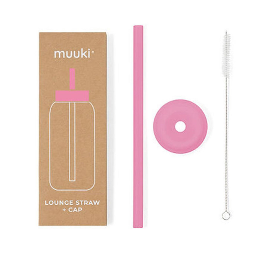 Flamingo Pink - Silikonowa Słomka i Nakładka na Szklaną Butelkę 720 ml - Muuki