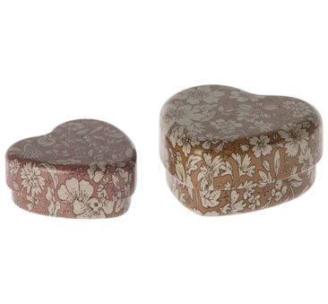 Serca Pudełeczka na Zęby Mleczaki - Ocher/Heather Blossom - Metal Heart Box, 2 pcs set - Maileg