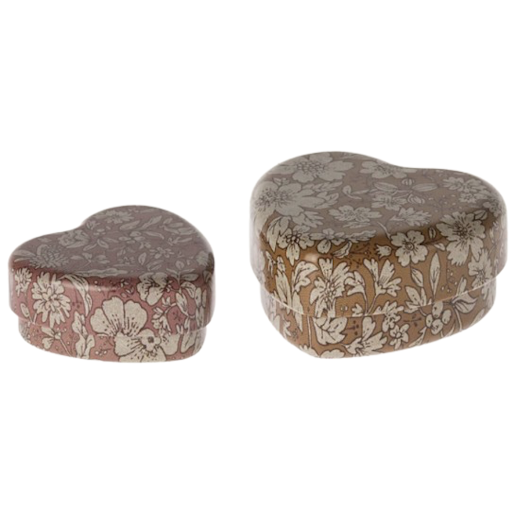 Serca Pudełeczka na Zęby Mleczaki - Ocher/Heather Blossom - Metal Heart Box, 2 pcs set - Maileg
