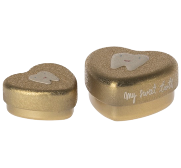 Złote Serca Pudełeczka na Zęby Mleczaki - Tooth Box, 2 pcs set - Gold - Maileg