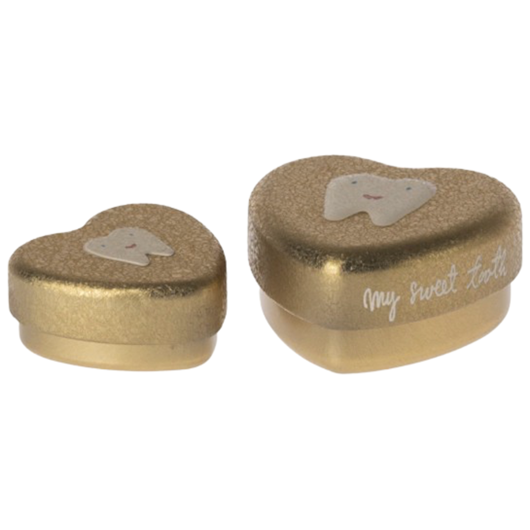Złote Serca 2 Pudełeczka na Zęby Mleczaki - na Ząbek Mleczny - Tooth Box, 2 pcs set - Gold - Maileg