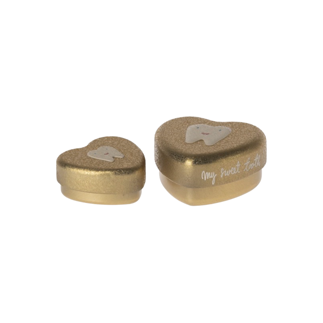 Złote Serca 2 Pudełeczka na Zęby Mleczaki - na Ząbek Mleczny - Tooth Box, 2 pcs set - Gold - Maileg