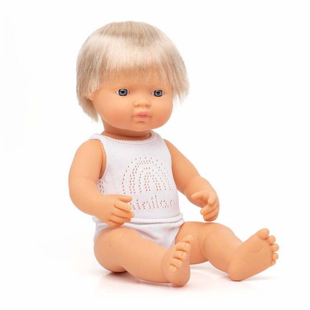 Europejczyk Blond Włosy 38 cm - Lalka Chłopiec Europejczyk Blond Włosy- Miniland Doll - Miniland