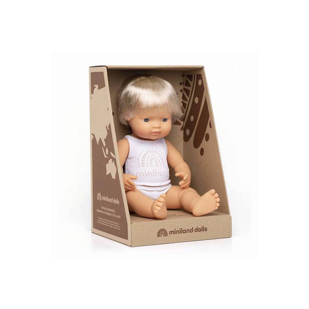 Europejczyk Blond Włosy 38 cm - Lalka Chłopiec Europejczyk Blond Włosy- Miniland Doll - Miniland