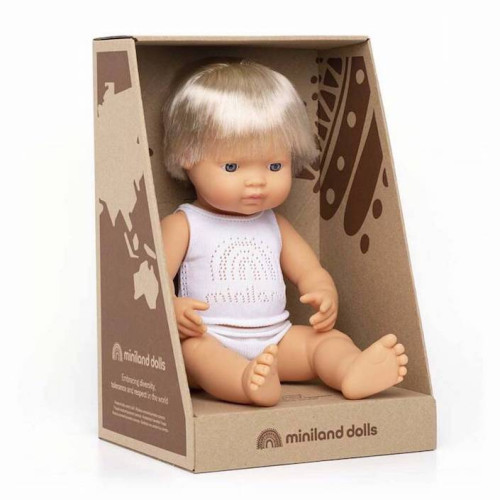 Europejczyk Blond Włosy 38 cm - Lalka Chłopiec Europejczyk Blond Włosy- Miniland Doll - Miniland