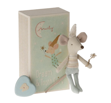 Niebieska Myszka Wróżka Zębuszka - Tooth Fairy Mouse Blue In Matchbox - Little Brother - Maileg