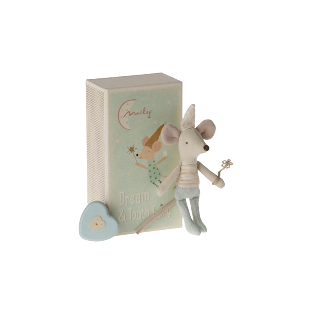 Myszka Wróżka Zębuszka - Tooth Fairy Mouse Blue In Matchbox - Little Brother - Maileg