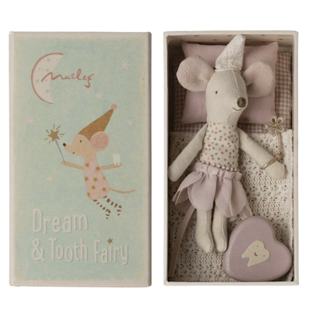 Myszka Wróżka Zębuszka - Tooth Fairy Mouse Rose In Matchbox - Little Sister - Maileg